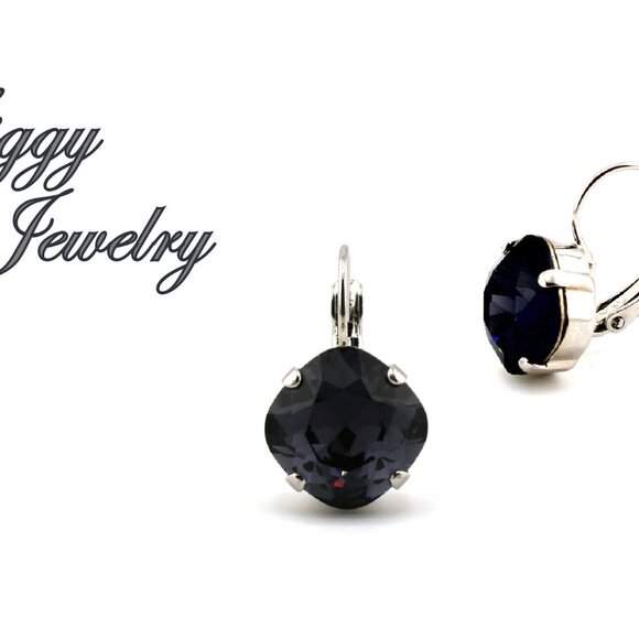 Graphite Earrings Made with 12mm Cushion Cut Genuine Austrian Crystals - Picture 3 of 7